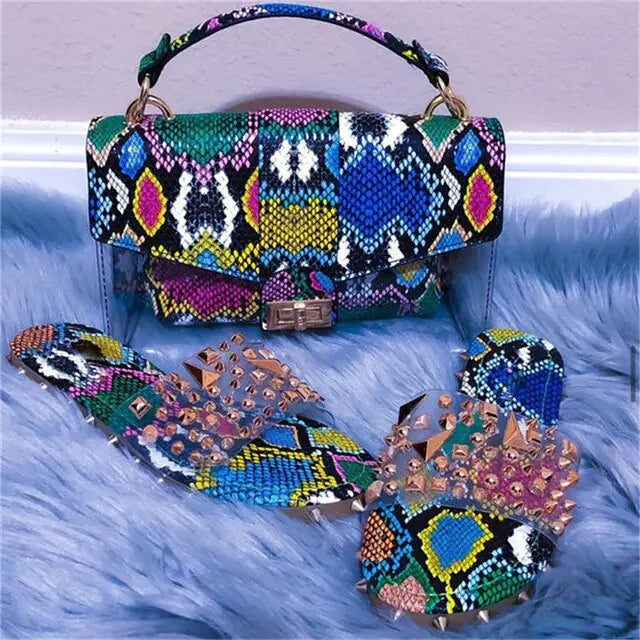 Jelly Snake Print Shoes and Handbag Set