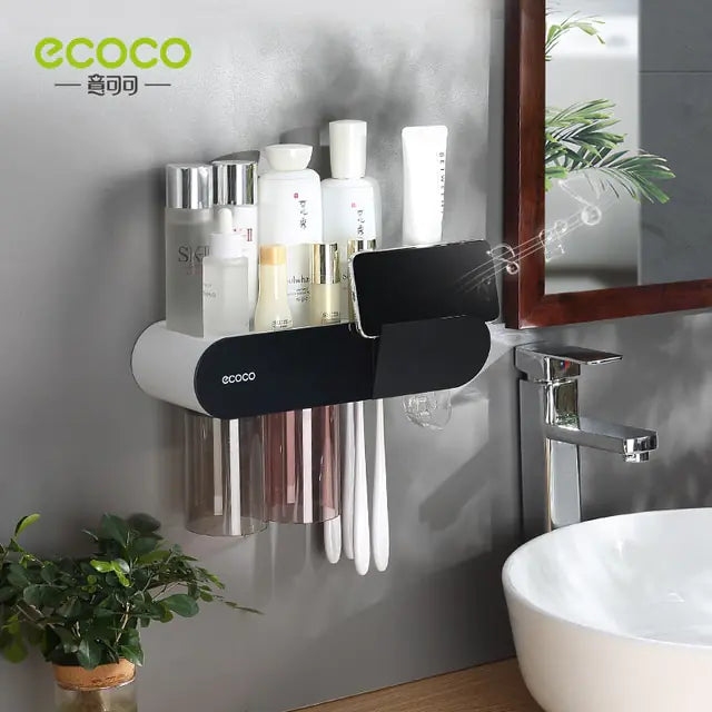 ECOCO 2/3/4 Cups Magnetic Adsorption Toothbrush Holder Automatic Squeezer