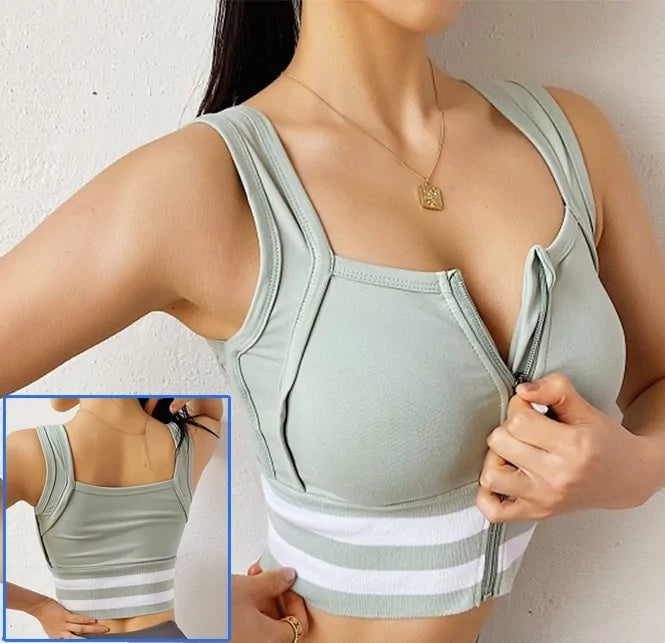 Cloud Hide Front Zipper Sports Bra - Women's Push-Up Yoga Crop Top